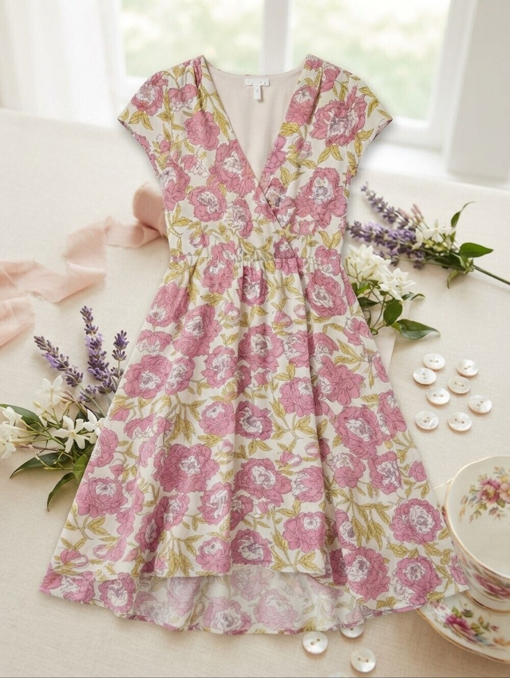 Leith High Low Floral Flutter Sleeve Midi Dress